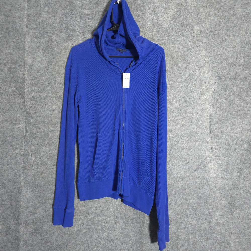 Gap Waffle Knit Hoodie Mens L Blue Full Zip Thermal 918082-00-1 Long Sleeve